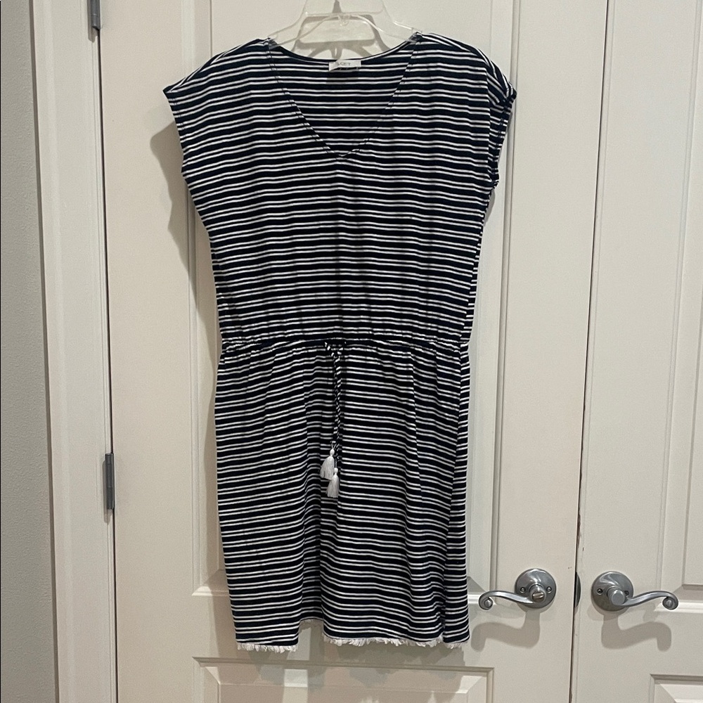 LOFT Navy and White Striped Dress